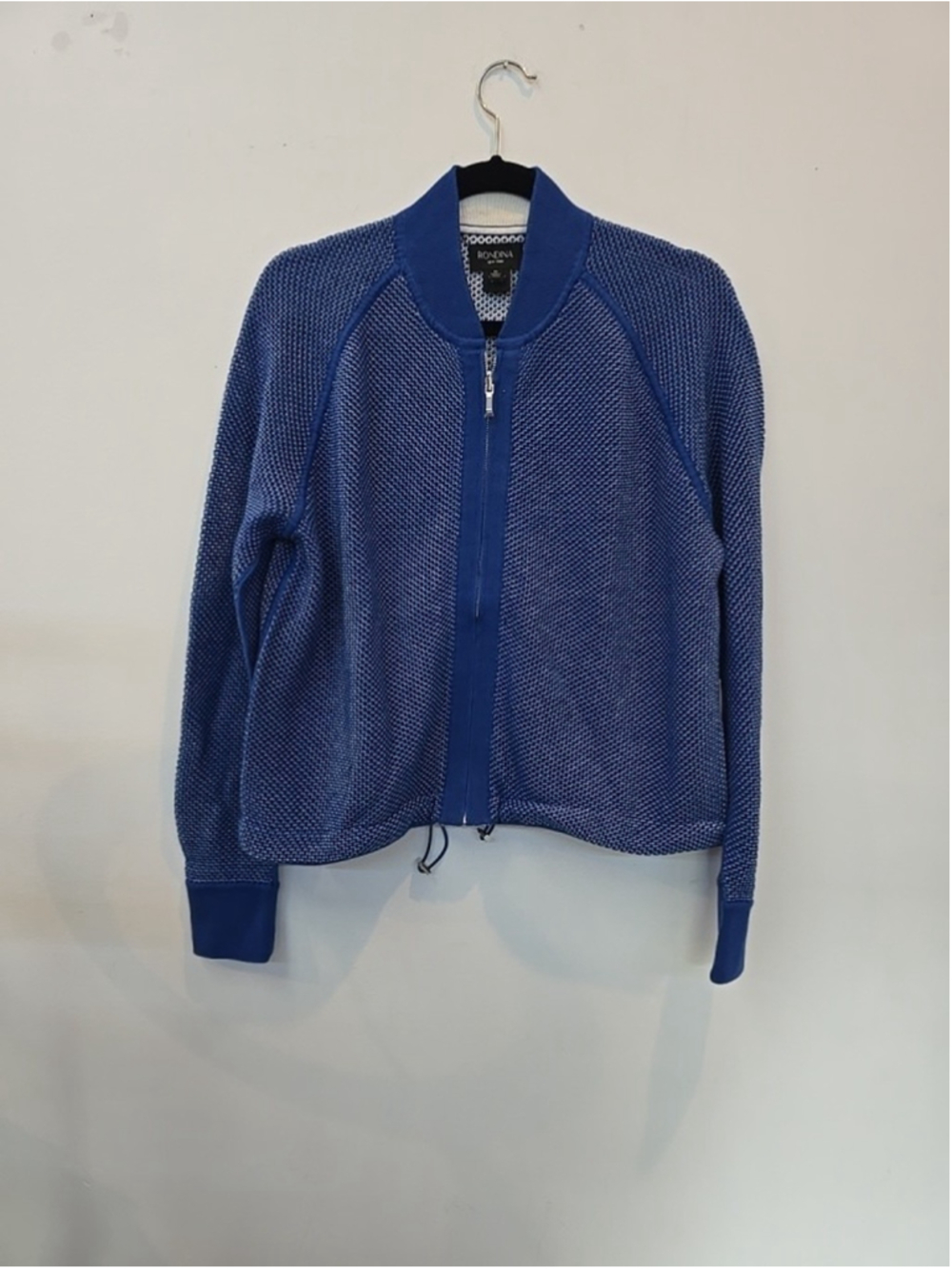 Rondina Women's Royal Blue Off White Zipper Cardigan Cotton Size XL $295 NWT